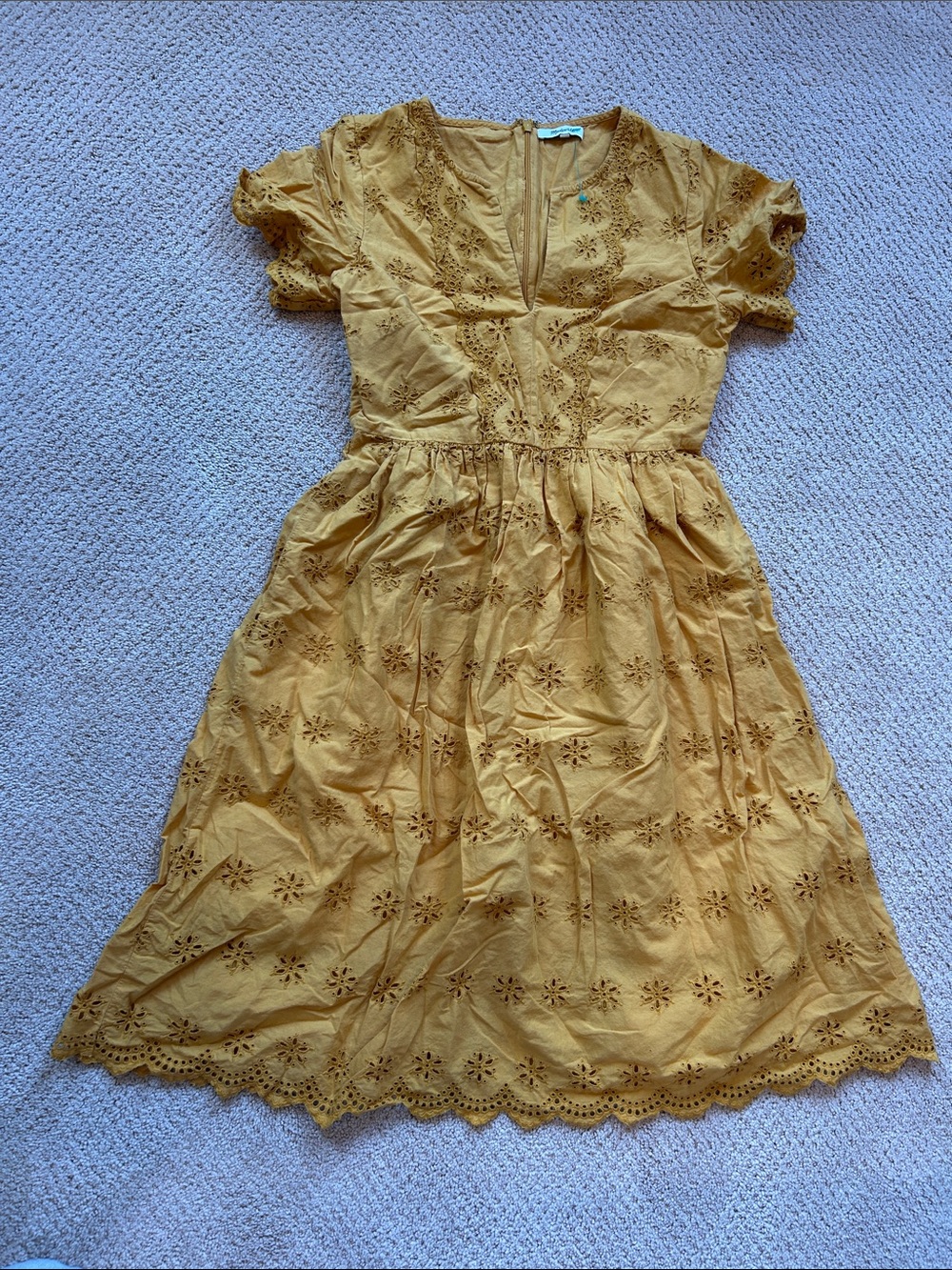 Women's madewell cotton Eyelet Summer Dress in Mustard Yellow